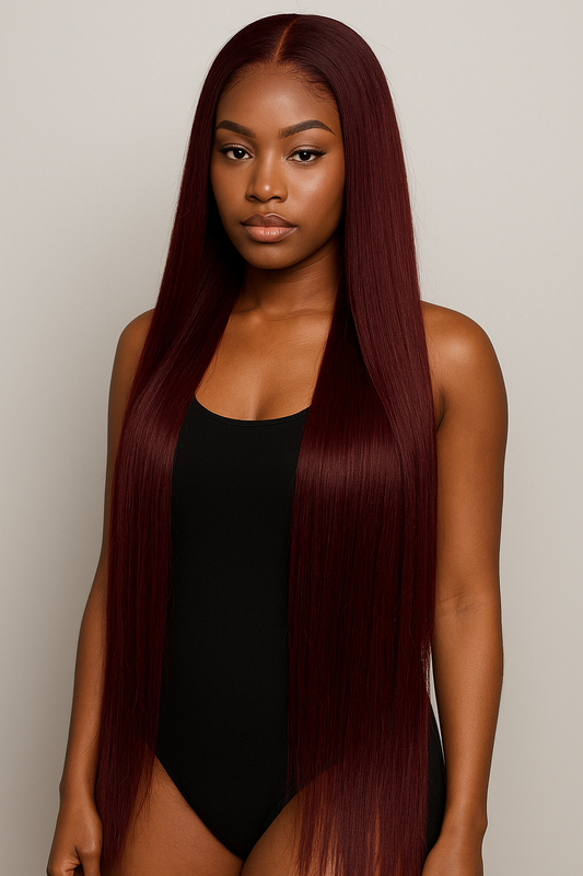 13x4 TRANSPARENT LACE WIG #99J BURGUNDY